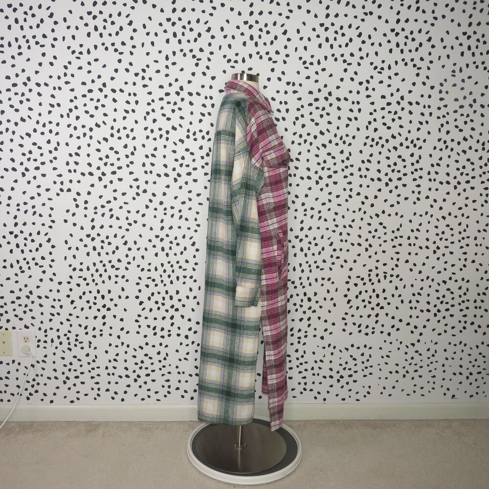 Nasty Gal Pink Plaid Print Longline Button Down  Shacket - Picture 8 of 10